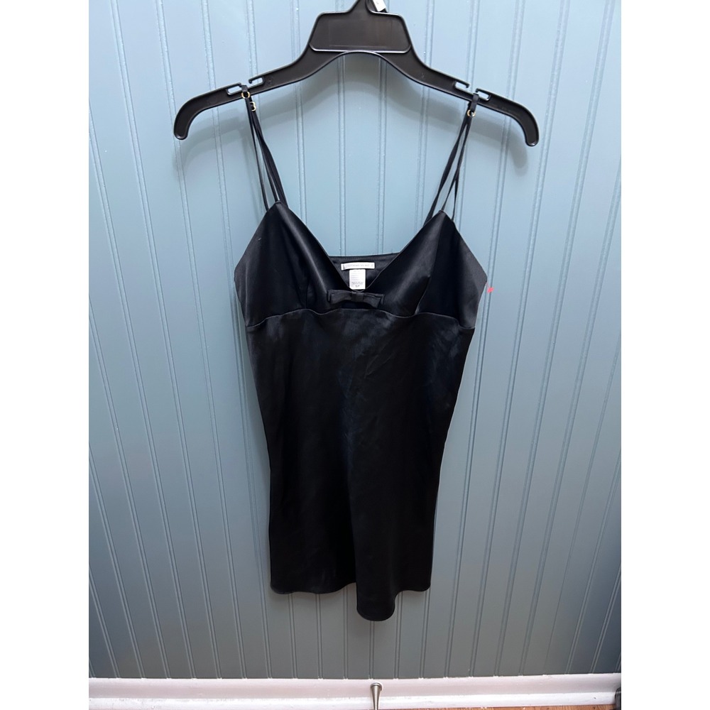 Victoria's Secret Black Satin Bow Accent Mini Slip Dress Small VTG Y2K